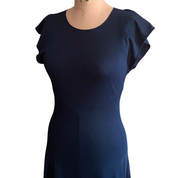 Vintage maxi dress, navy clue, ley hole  back, flutter sleeves, M - Picture 12 of 13